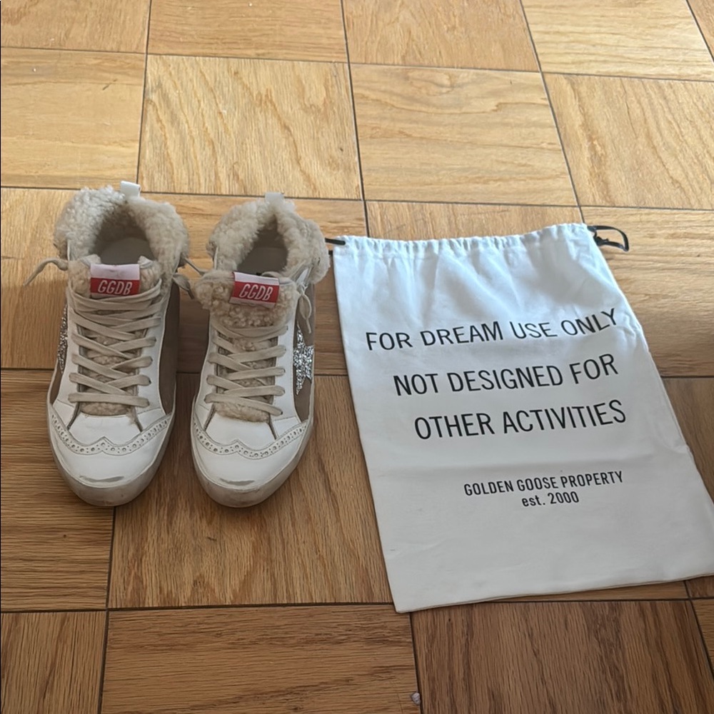 Golden Goose White Sneakers with Fur Lining